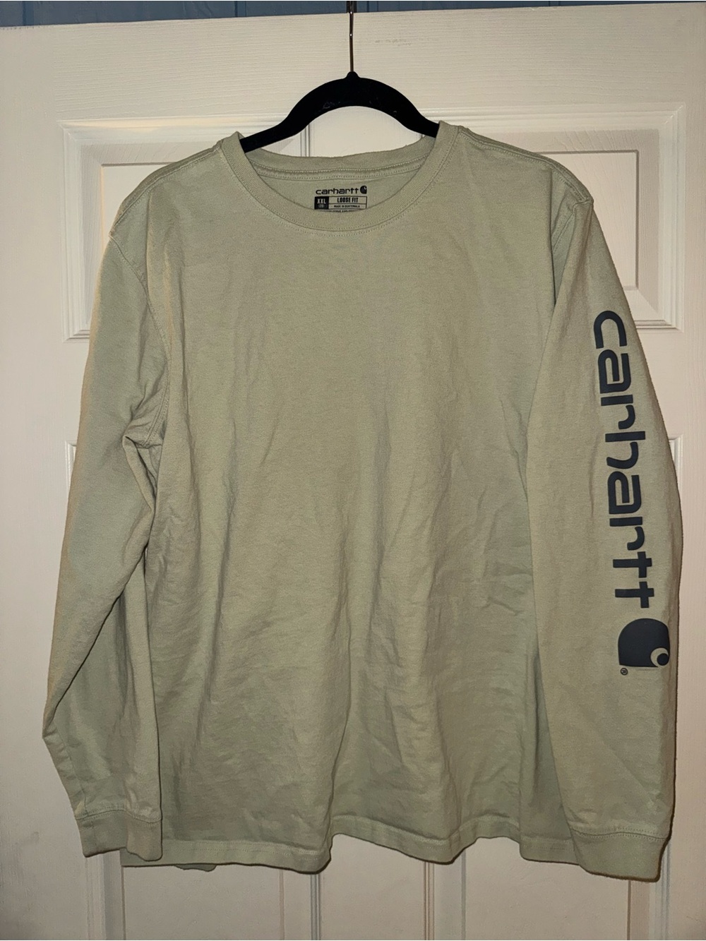 Carhartt Long-Sleeve Crewneck Tee in Light Sage with Sleeve Logo